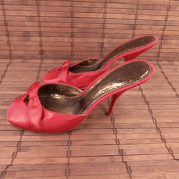 Sam Edelman Red Satin Peep Toe Mule Heels 9.5 - Picture 3 of 9